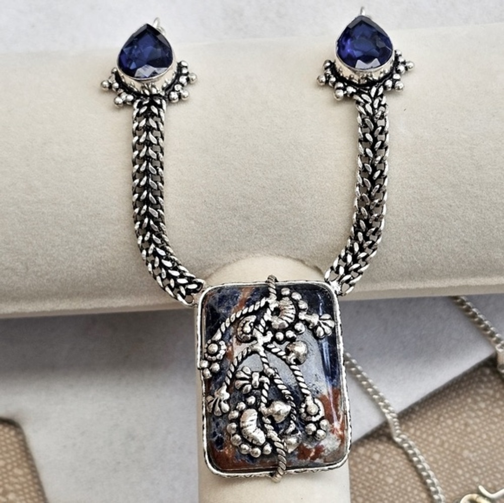 Sunset Sodalite Artisan Silvertone Necklace